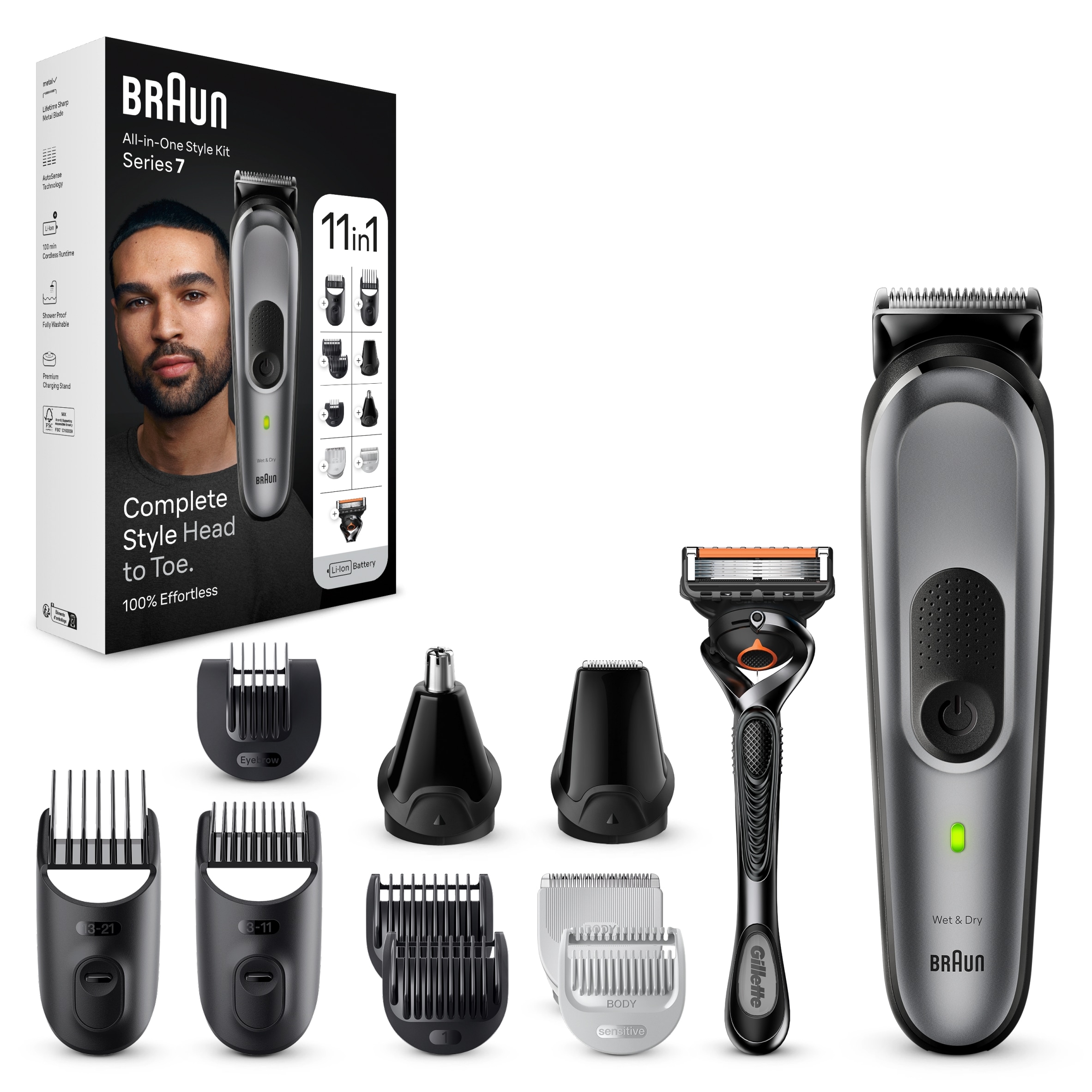 Braun All-In-One Style Kit Series 7 MGK7440, 11-in-1 Kit For Beard, Hair, Manscaping & More