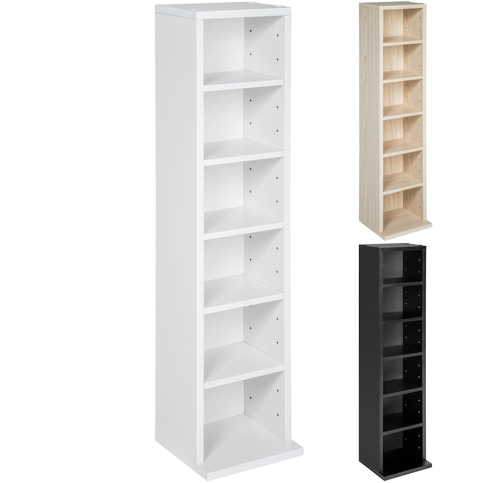 image 1 of CD DVD Storage Tower Media Display Unit Adjustable Shelves Wood Effect 102 CDs or 27 DVDs White