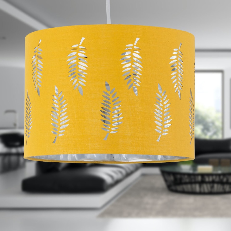 image 1 of Set of 2 Fern - Ochre Cut Out 25cm Pendant Lightshades | Yellow | Silver | Medium | 2