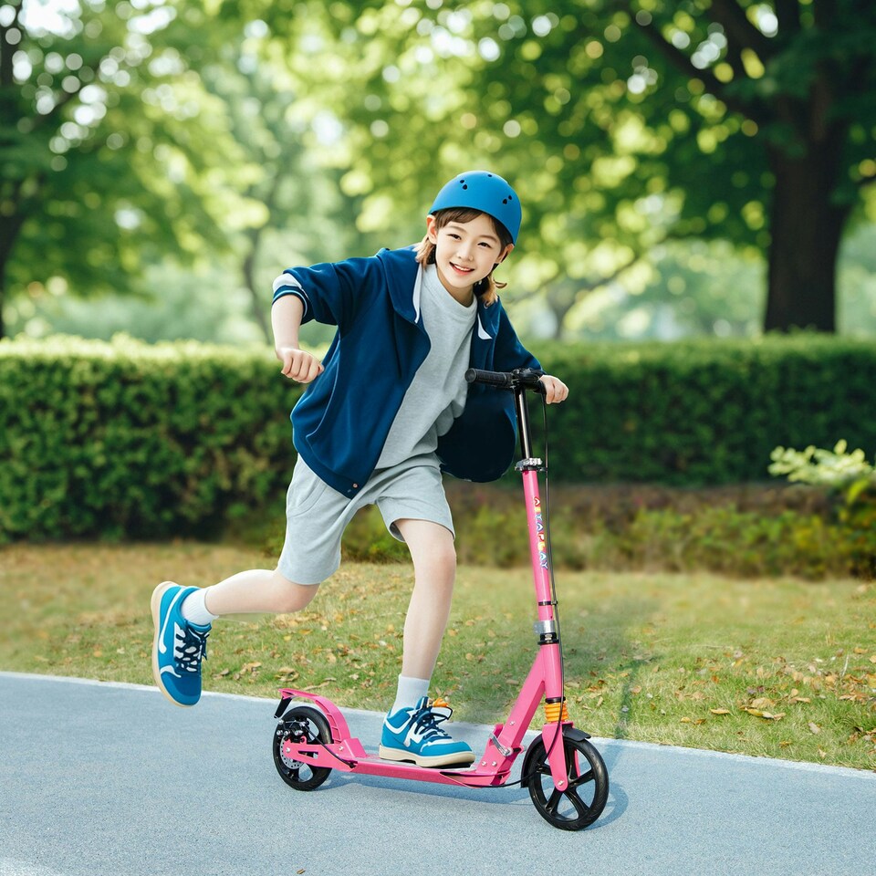 image 1 of AIYAPLAY Kids Scooter, Foldable Kick Scooter w/ Adjustable Handlebar, Pink Pink