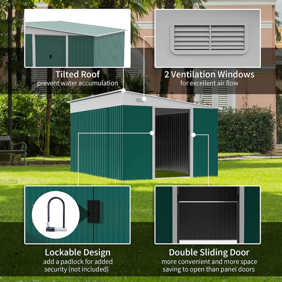 image 1 of Outsunny 11.3x9.2ft Garden Storage Shed with Sliding Doors and 2 Vents
