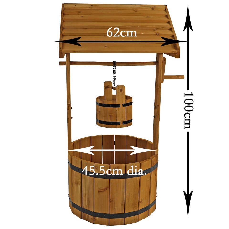 image 1 of Wooden Wishing Well Garden Planter Plant Box Flowerpot Ornament Patio Display