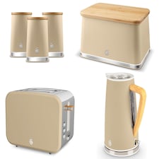 Swan Nordic Oatmeal 1.7L 3KW Kettle, 2 Slice Toaster, Breadbin and Canisters Kitchen Set