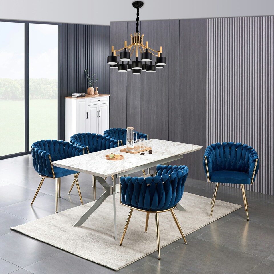 image 1 of Single Roma Knot Velvet Armchair with Gold Metal Legs, Modern Tufted Design for Living Room Blue