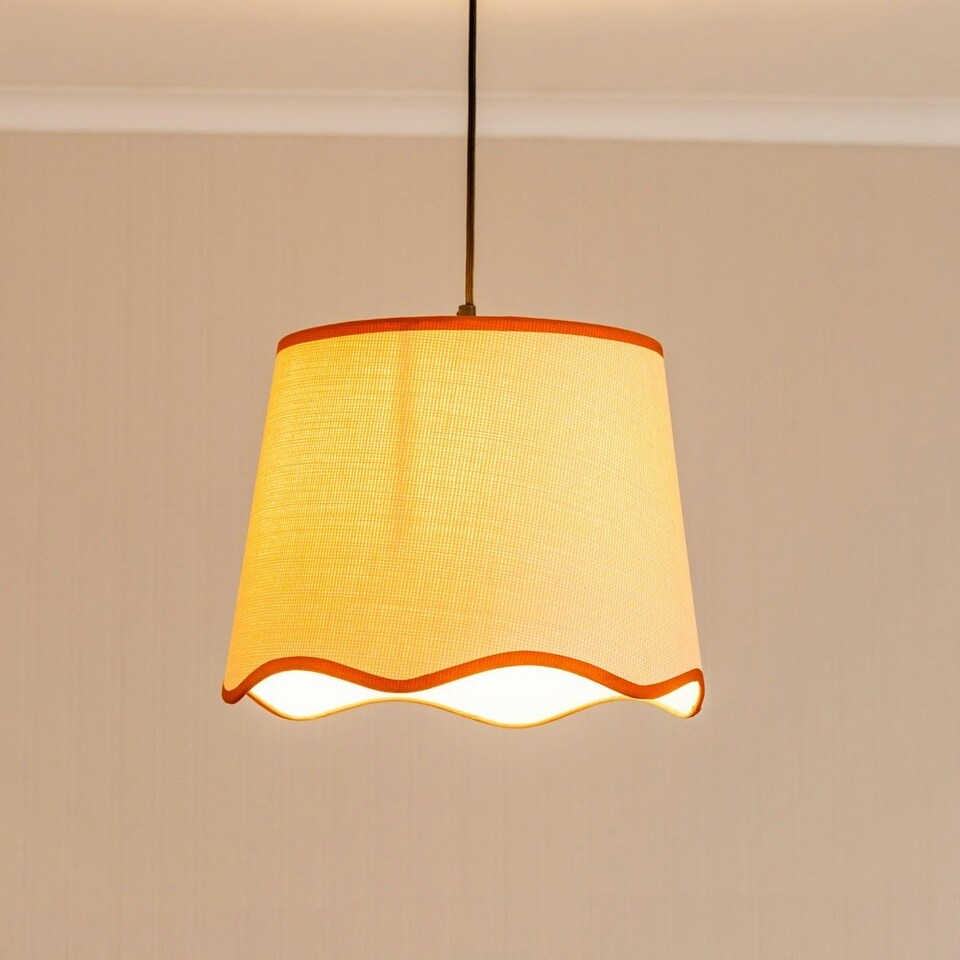 image 1 of ValueLights Dutton Natural Fabric Rust Trim Scallop Edge Ceiling Floor Table Large Lamp Shade