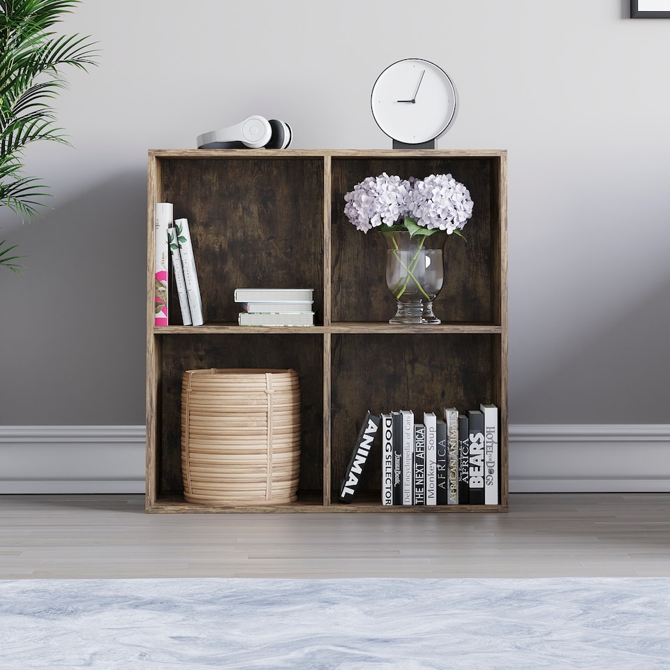 image 1 of Vida Designs Durham 2x2 Cube Storage Bookcase Display Unit, Dark Wood