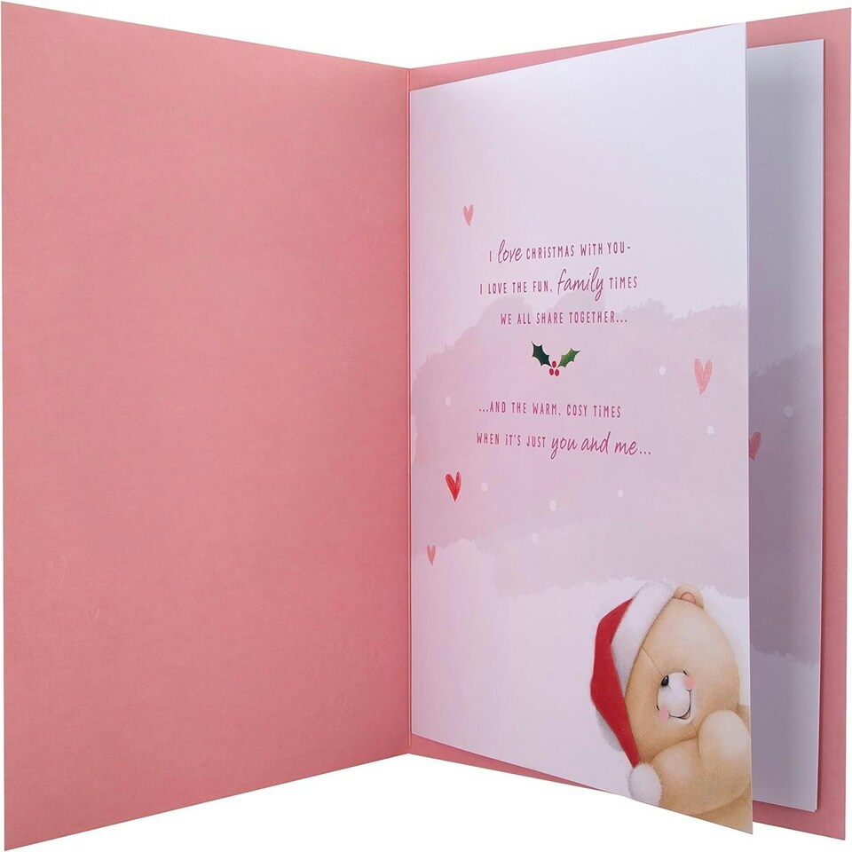 image 1 of Cute Forever Friends Bear in Wreath Design Boxed Christmas Card for Wife