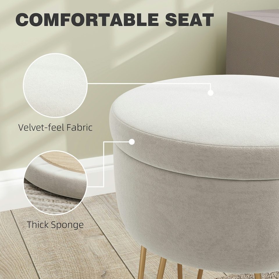 image 1 of HOMCOM 5L Velvet Footstool with Removable Lid for Bedroom, Cream White