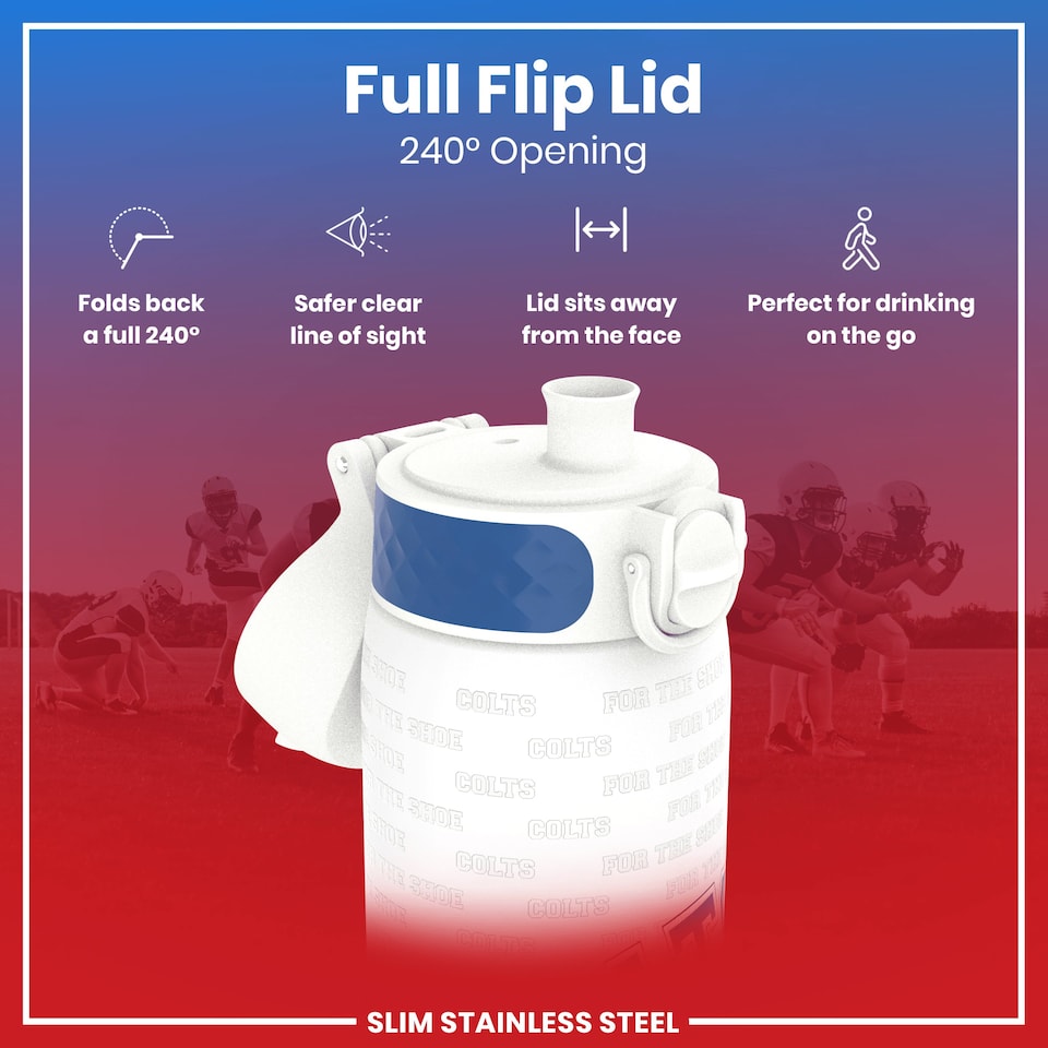 image 1 of Leak Proof Slim Water Bottle, Stainless Steel, NFL, 600ml (20oz) | White | NFL Colts | One Size