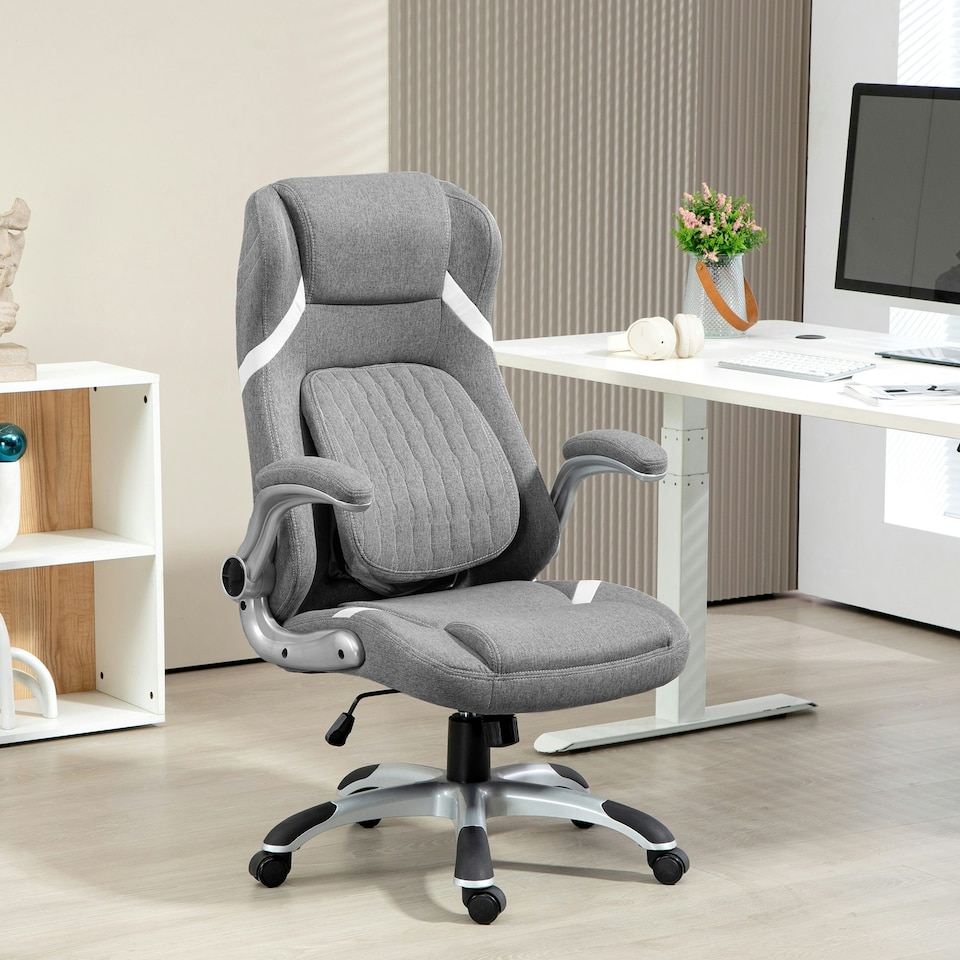 image 1 of Vinsetto Fabric Office Desk Chair with Adjustable Height Tilt Function Grey