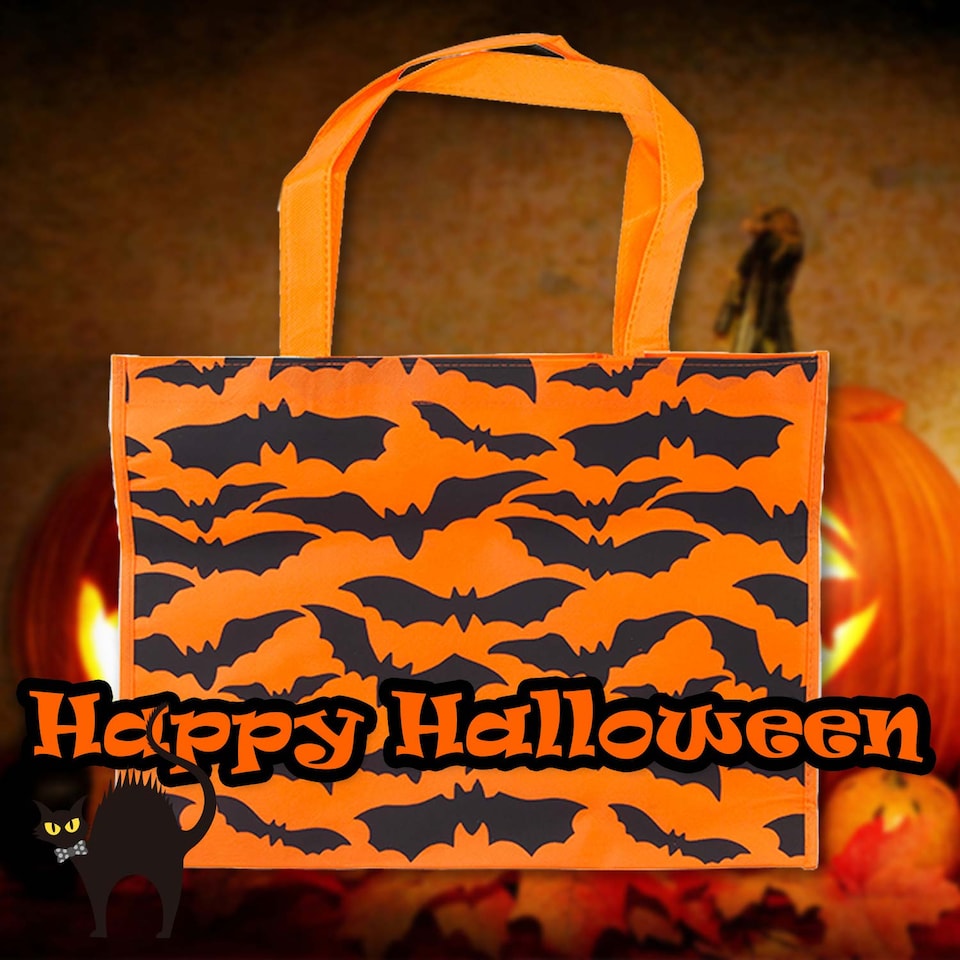 image 1 of vfm-estore Halloween Shopper Bag, Orange Bat - Trick or Treat Party Bag