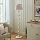 image 3 of Carnaby Satin Almond White Paint Floor Lamp with Neutral Print Fabric Ikat Shade 35cm B22