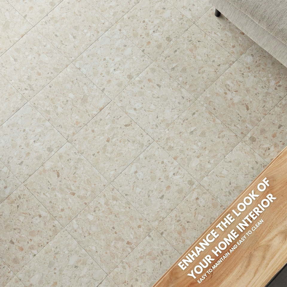 image 1 of NOVECRAFTO Vinyl Floor Tile – Self Adhesive 12x12 in – Desert Terrazzo – Peel & Stick for Kitchen, Bathroom & Living Room – Waterproof & Easy DIY Brown | 4.65 sqm