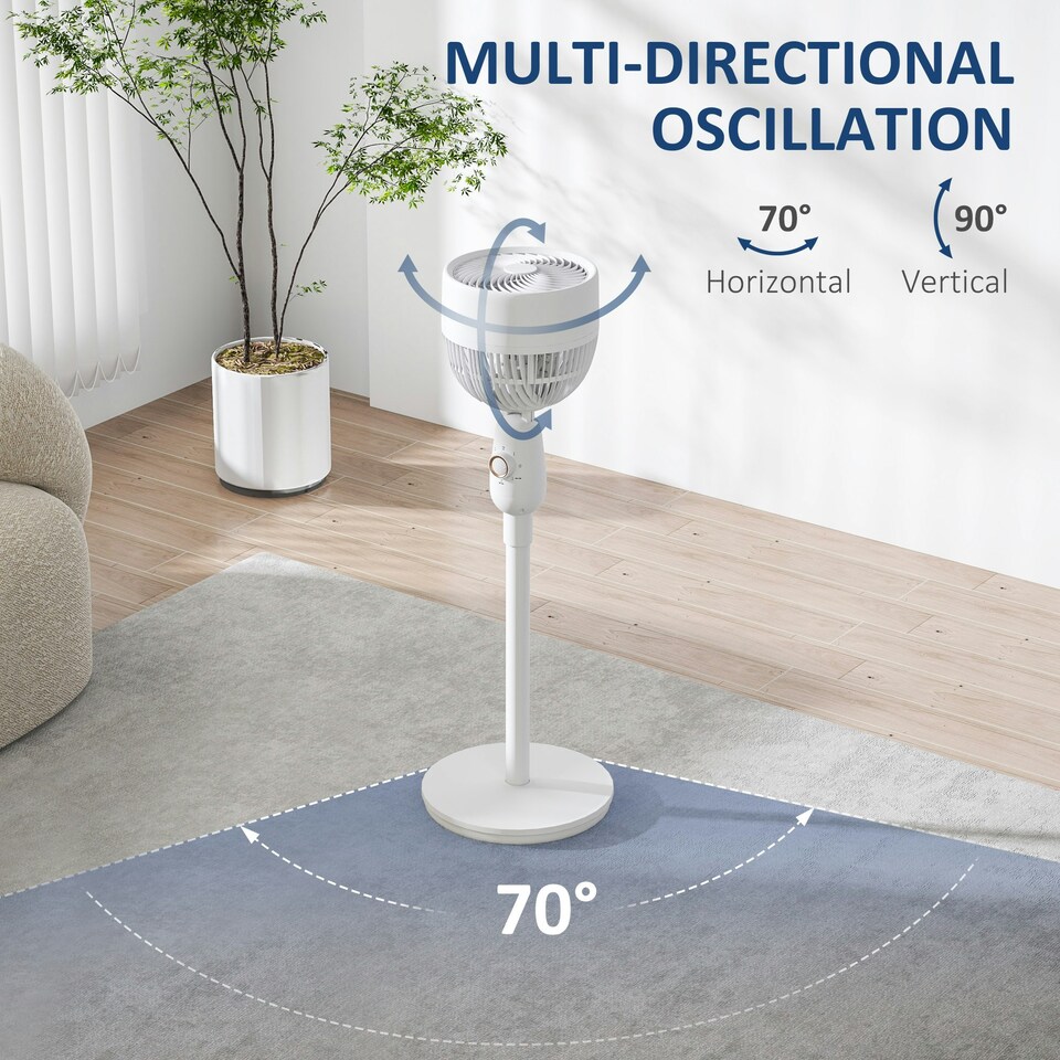 image 1 of HOMCOM Pedestal Fan for Bedroom, Powerful Air Circulator with 3 Speed, White