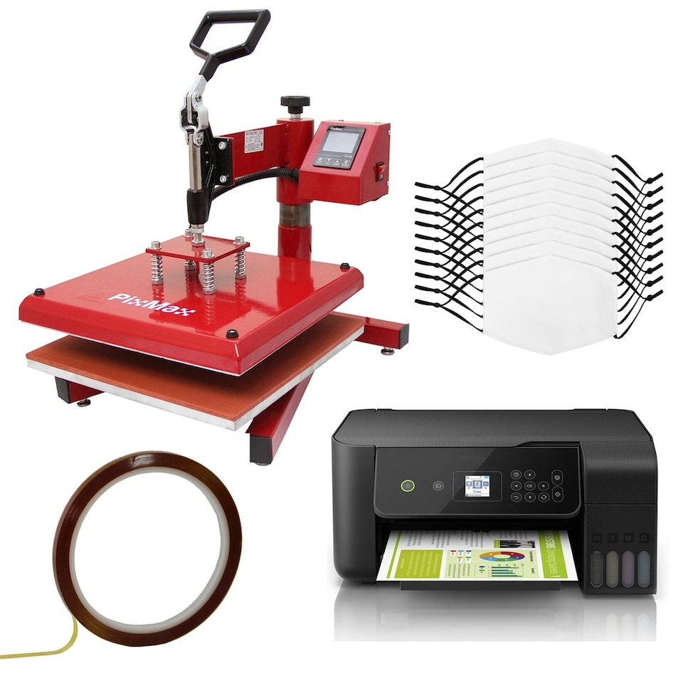 image 1 of 10 Sublimation Face Masks, Swing Heat Press & Eco Tank Printer