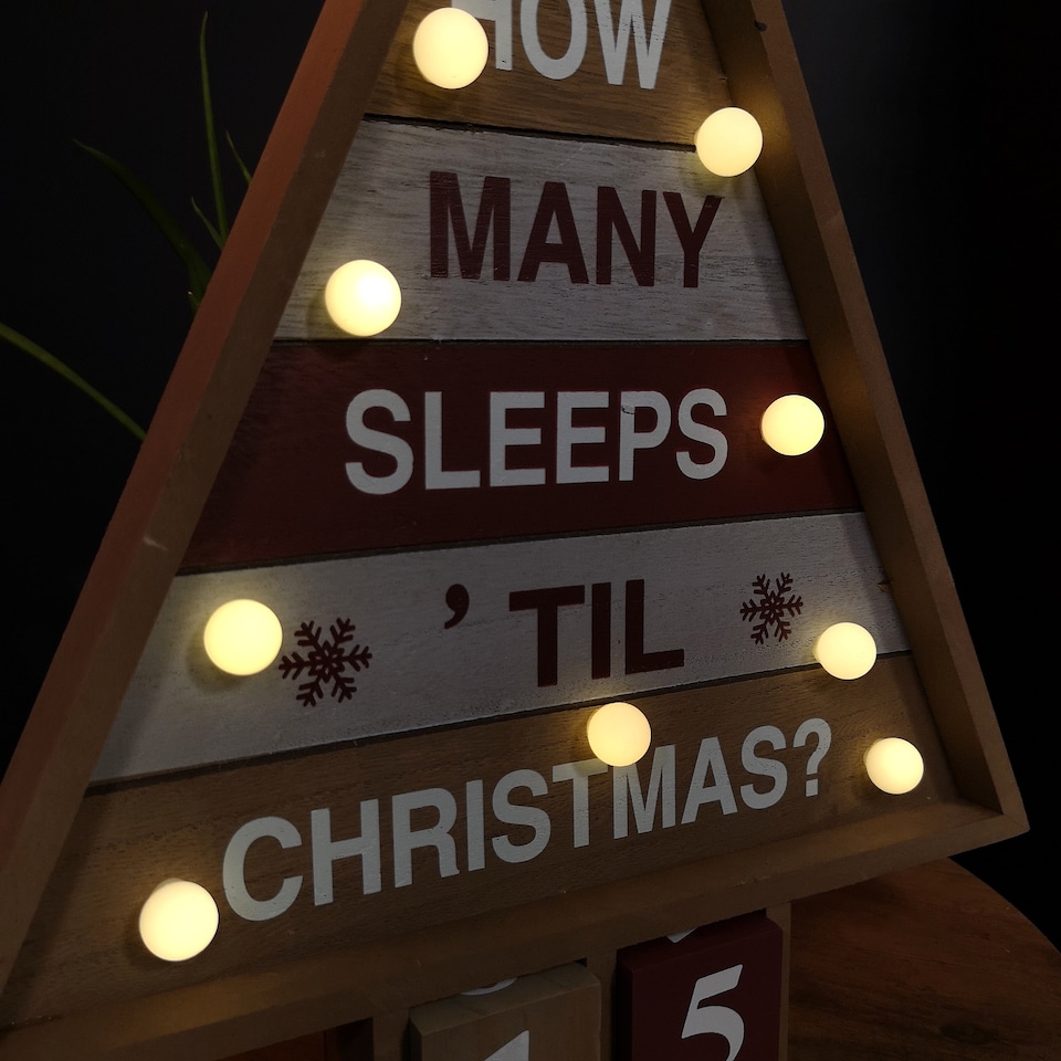 image 1 of 42cm Wooden Christmas Countdown Decoration with 10 Warm White LEDs