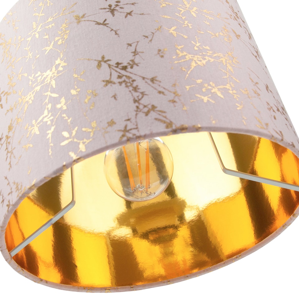 image 1 of Modern Soft Pink Cotton Fabric 12 Inch Lamp Shade with Gold Foil Floral Decoration | Pink