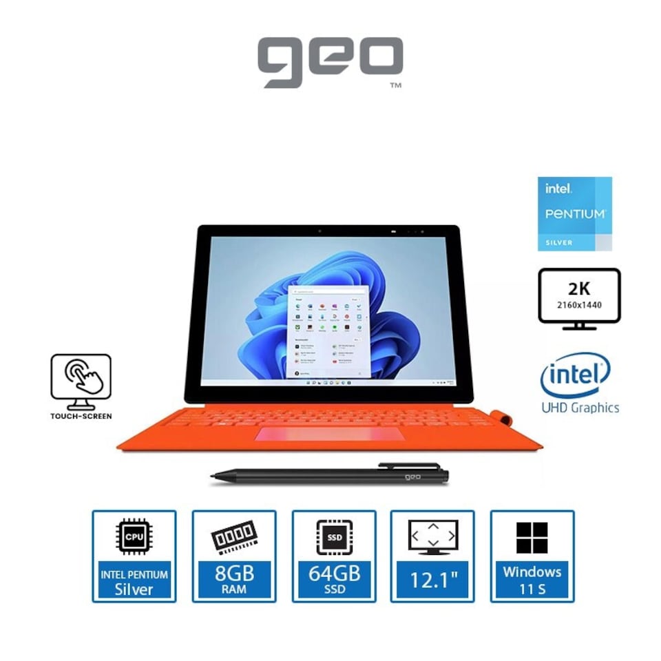 image 1 of Geo GeoPad 220 12.1" Laptop Intel Pentium Silver N5030 128GB SSD Windows 11 Home S