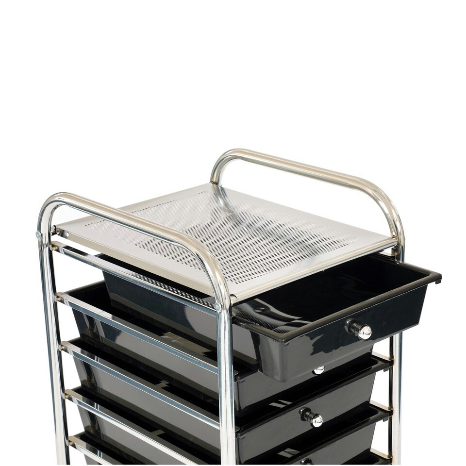 image 1 of Oypla 10 Drawer Storage Mobile Makeup Salon Trolley Portable Storage Organiser Black