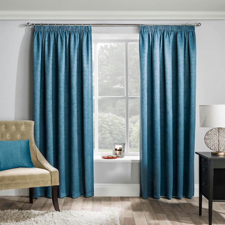 image 1 of Matrix Teal Curtains 90 x 54 inch (229 x 137 cm) Room Darkening Pencil Pleat Thermal Noise Reducing Curtains for Bedroom and Living Room