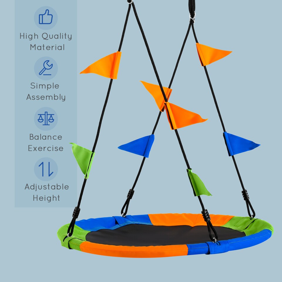 image 1 of Outsunny Saucer Tree Swing Metal Tube Adjustable Rope Garden Blue Green Orange