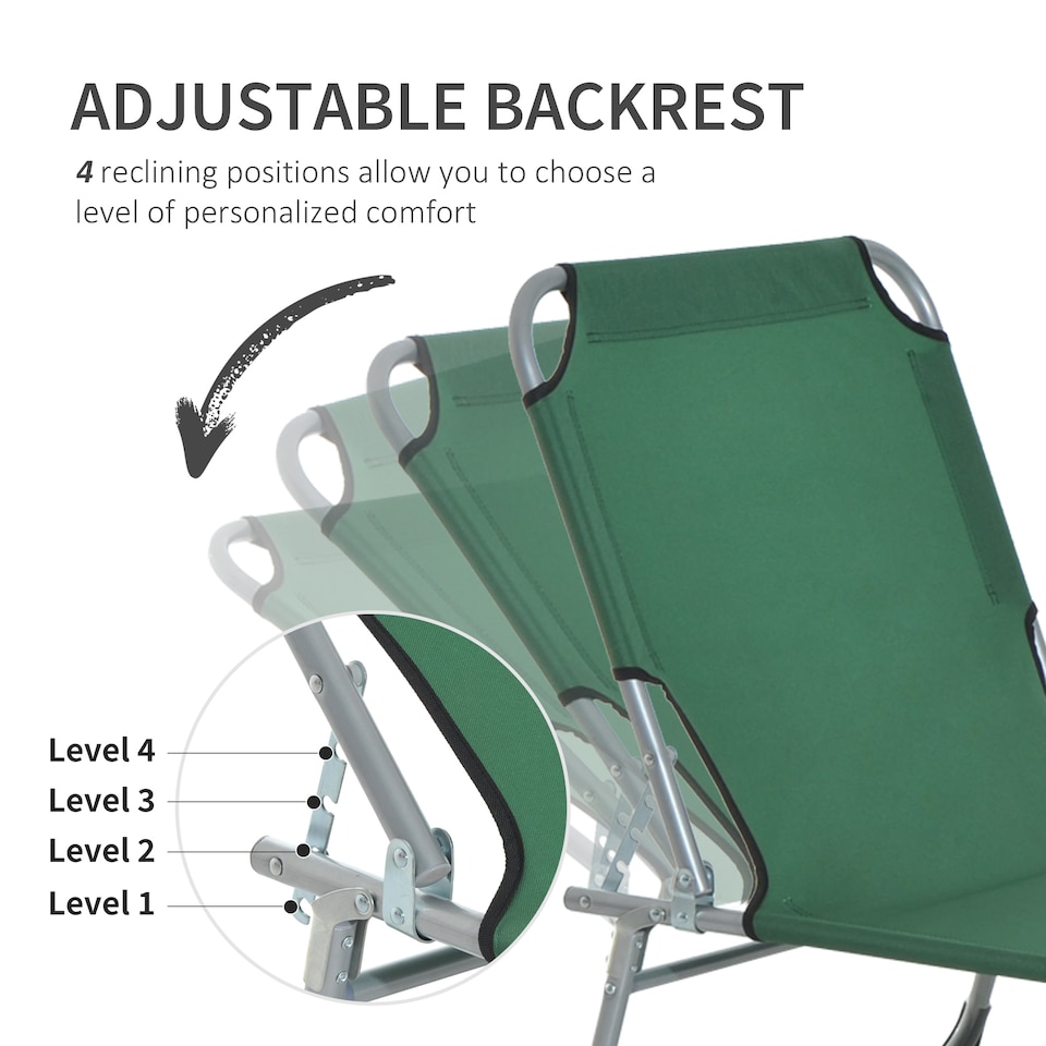 image 1 of Outsunny Camping Cot Picnic Sun Lounger Portable Folding Chair Patio Green | Green | Green