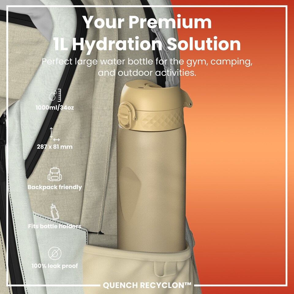 image 1 of Leak Proof 1 Litre Water Bottle, BPA Free, 1000ml (32oz) | Yellow | Desert | 1L