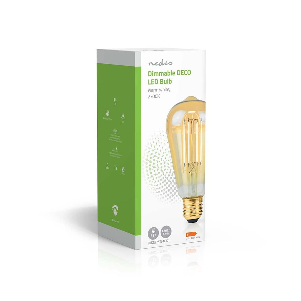 image 1 of Nedis Retro Vintage LED 4.9W Edison Style Straight Filament ST64 Light Bulb E27, 470 lm, Dimmable, Extra Warm White