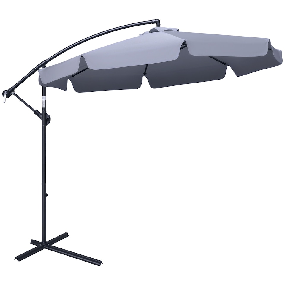 image 1 of Outsunny 2.7m Garden Banana Parasol Cantilever Umbrella with Crank Handle and Cross Base for Outdoor, Hanging Sun Shade, Dark Grey