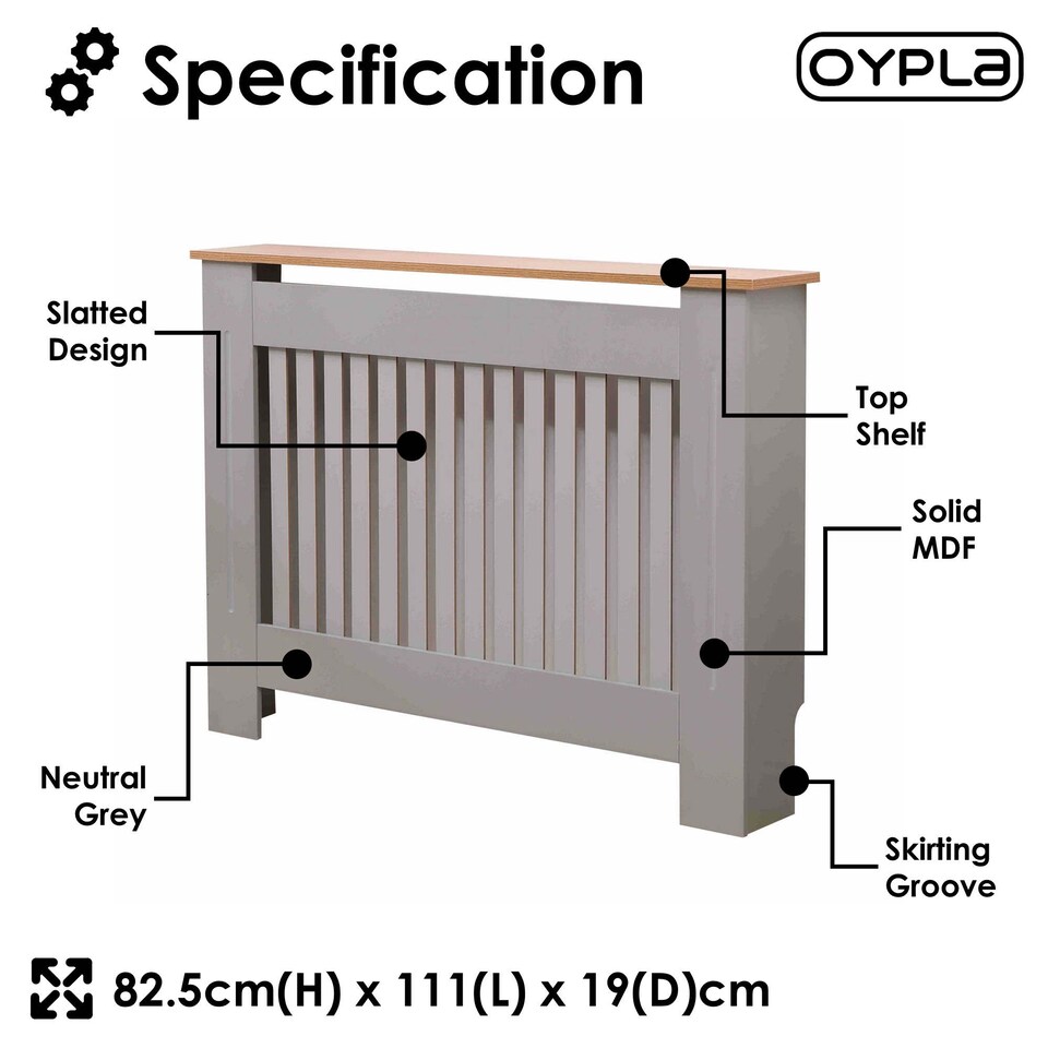 image 1 of Medium Grey Wooden Slatted Grill Radiator Cover MDF Cabinet