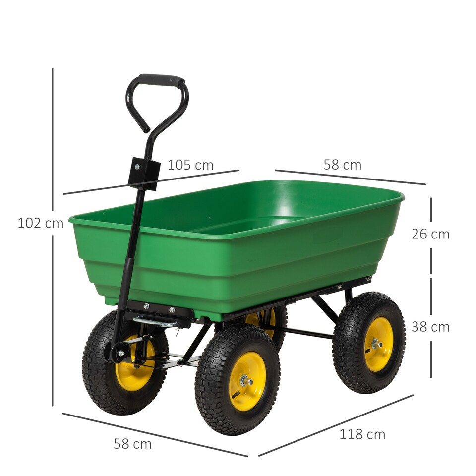 image 1 of Outsunny 125L Garden Cart Trolley Dump Wheelbarrow Trailer Truck 4 Wheels Green | Green | Green