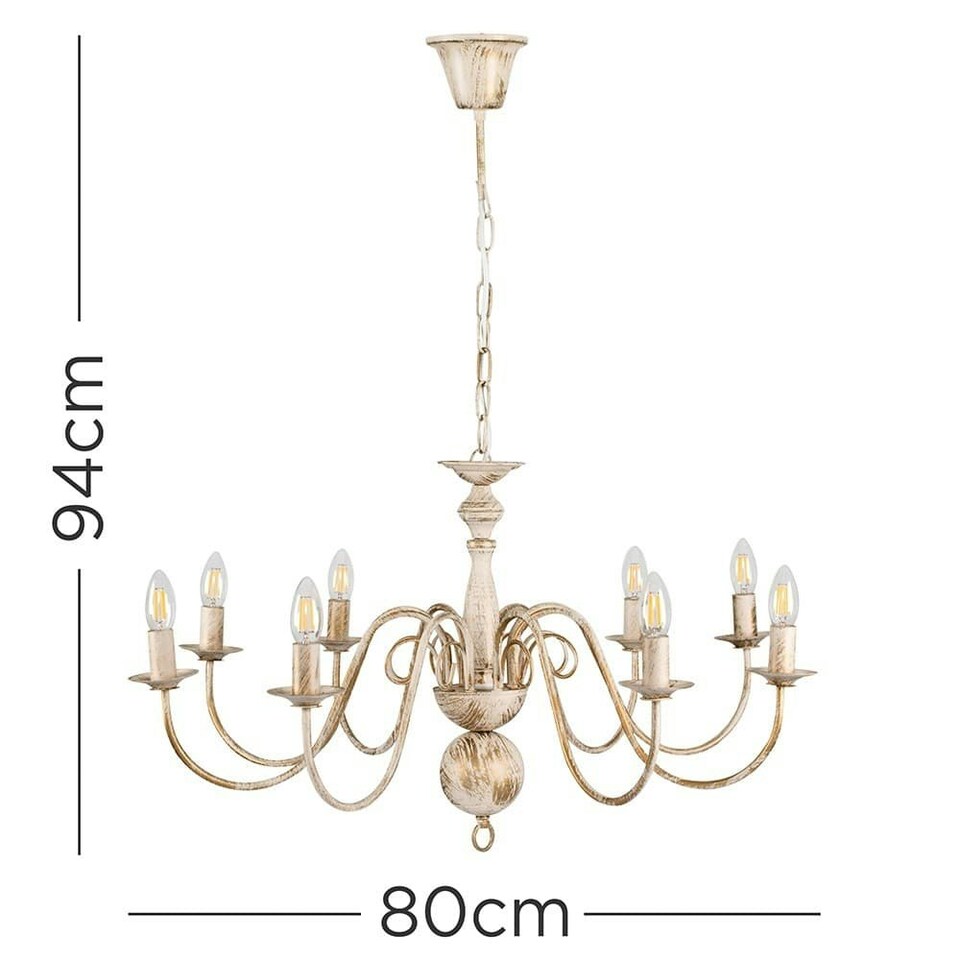 image 1 of ValueLights Traditional Style 8 Way White Distressed Ceiling Light Chandelier Fitting | Cream