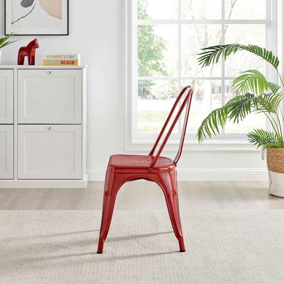 image 1 of Furniturebox 2x Colton 'Tolix' Style Red Metal Dining Chairs