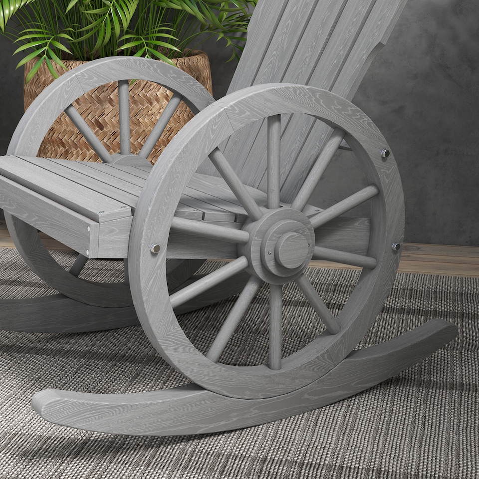 image 1 of Outsunny Wooden Adirondack Rocking Chair Reclining Armchair Outdoor Garden Furniture Patio Porch Rocker - Grey | Grey | Grey