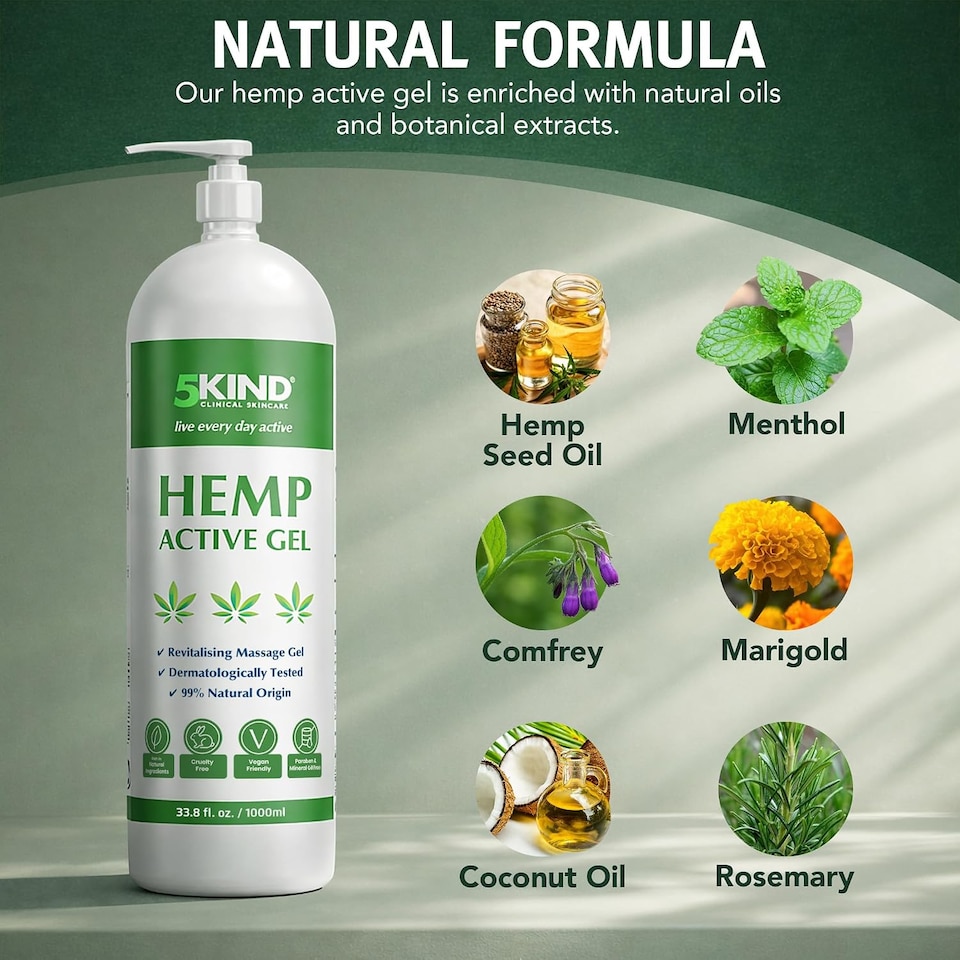 image 1 of 5Kind Hemp Active Gel 1L - Hemp Gel for Refreshing Massage
