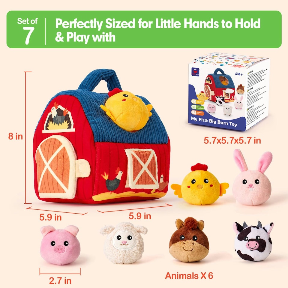 image 1 of Plush Barn with Stuffed Farm Animals, Rattle, Crinkle Paper & Baby Mirror