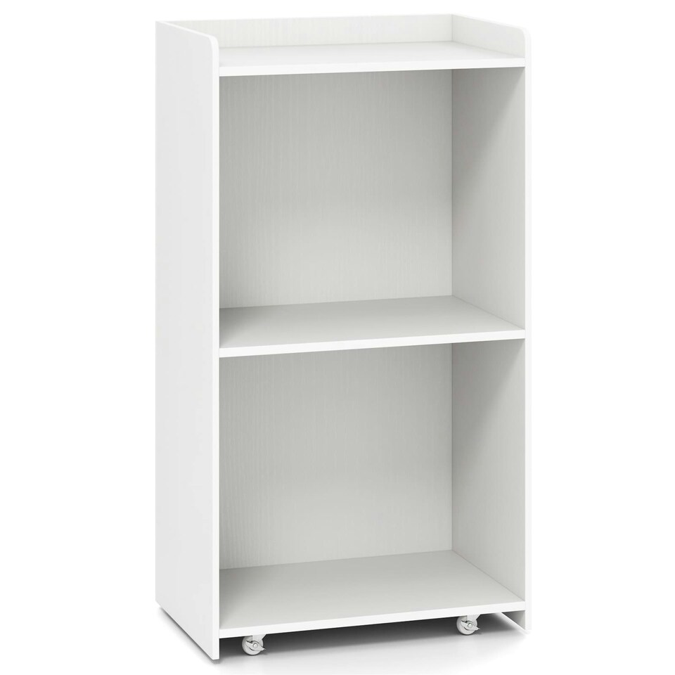 image 1 of COSTWAY Rolling Lectern Stand Desk with 2 Storage Shelves White