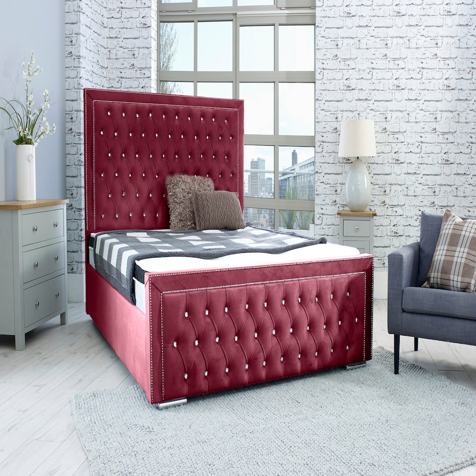 Hendrick Plush Single Bed Frame - Maroon