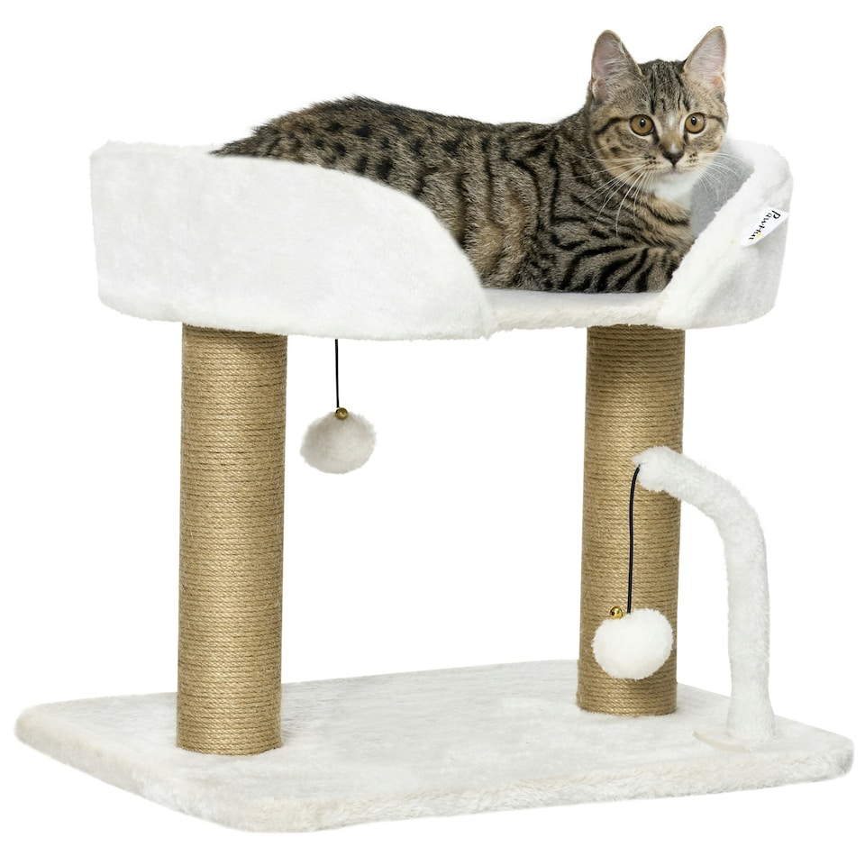 image 1 of PawHut Cat Tree Tower Scratcher with Bed for Indoor Cats, White