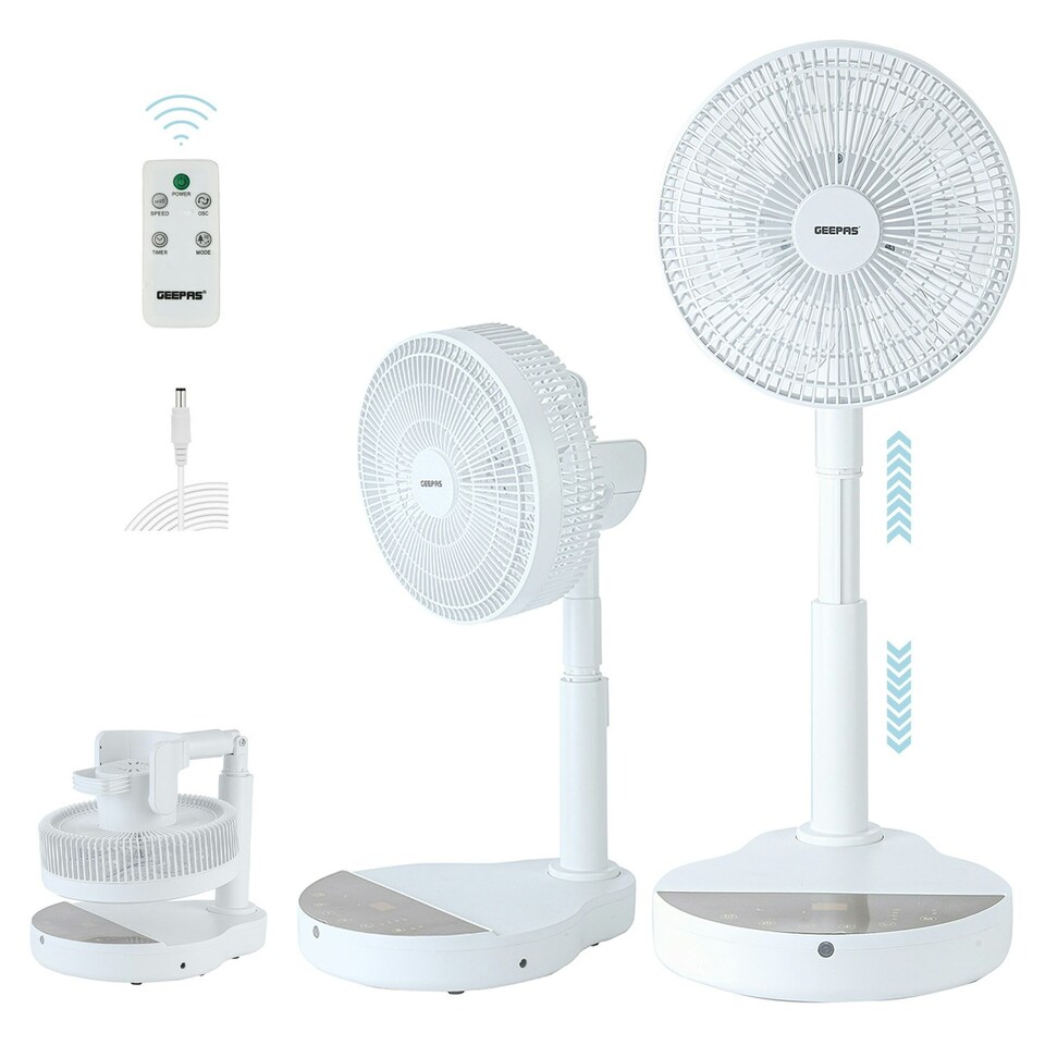 image 1 of GEEPAS 10 Inch DC Folding Fan - Portable Folding Desk Fan with Remote Control