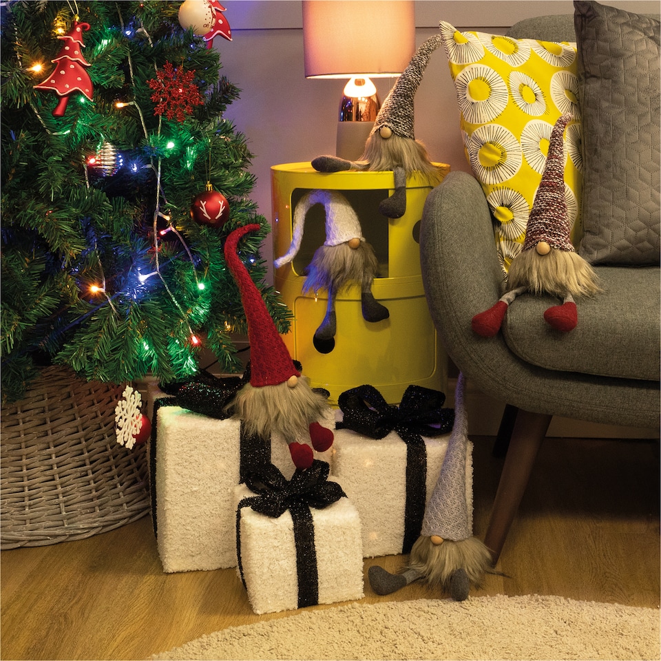 image 1 of St Helens FABRIC SANTA-GONK DECORATION - Grey Hat