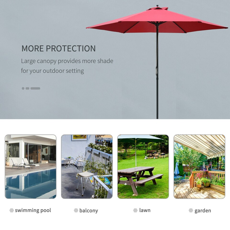 image 1 of Outsunny 2.8m Patio Umbrella Parasol Outdoor Table Umbrella 6 Ribs Wine Red
