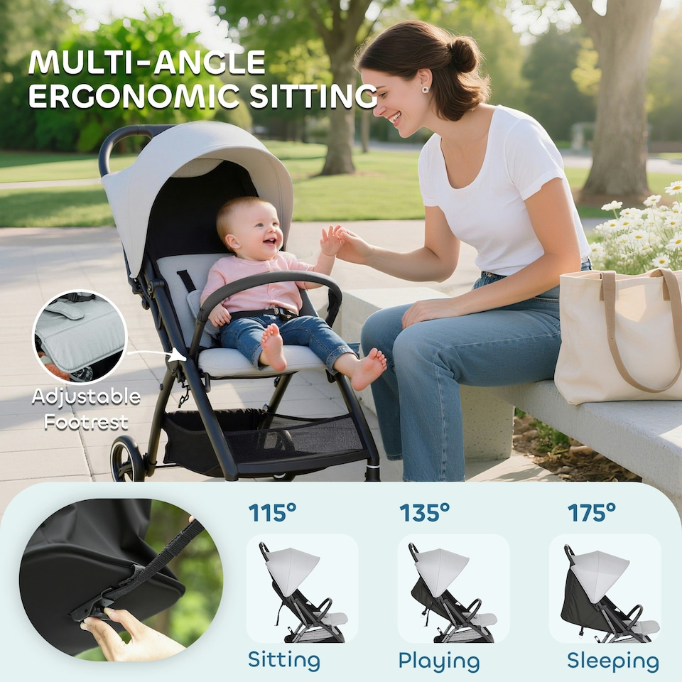 image 1 of AIYAPLAY Travel Stroller with Easy Folding, Lightweight Pushchair Grey | Light Grey