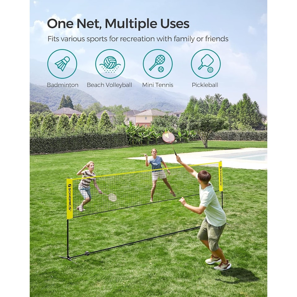image 1 of Portable Outdoor Badminton and Volleyball Net Set with Adjustable Poles, 4 M, Yellow
