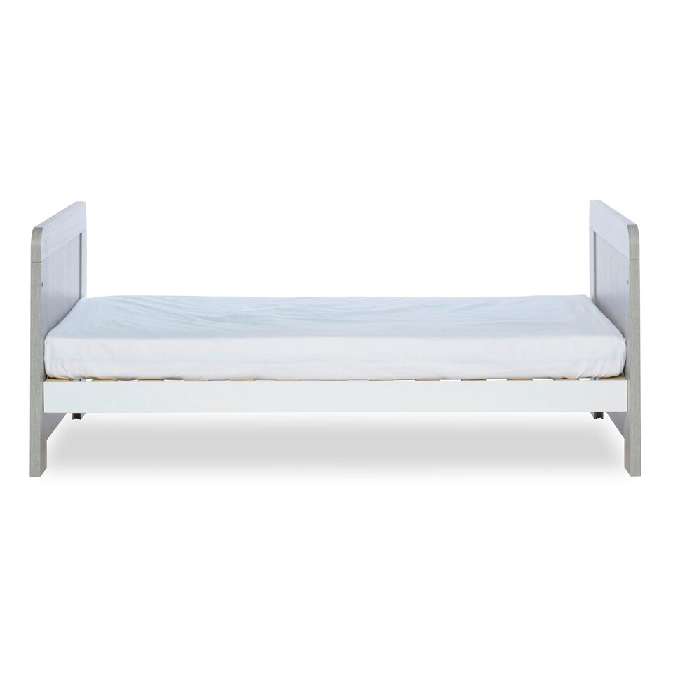 image 1 of Pembrey Cot Bed & Fibre Mattress - Convertible Baby Bed, Adjustable Mattress Base, Suitable from Birth to 4 Years (Ash Grey & White)