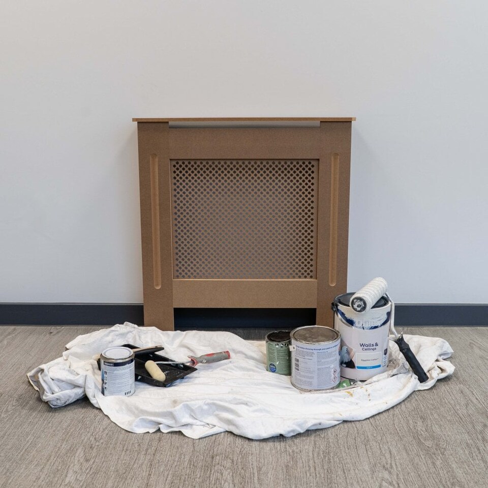 image 1 of JSH Radiator Cover Wood Unpainted Diamond MDF - Small - 78cm (W) x 81.5cm (H) x 19cm (D) | Brown