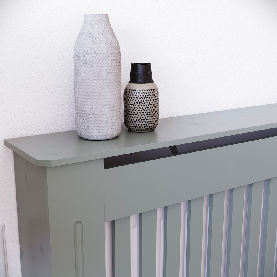 image 1 of Vida Designs Chelsea Radiator Cover Painted MDF Slatted Cabinet, Grey, 172cm