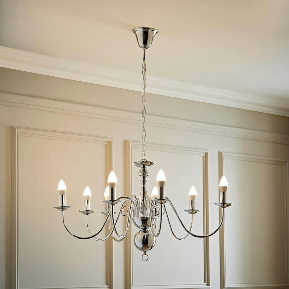 image 1 of ValueLights Traditional Style 8 Way Polished Chrome Ceiling Light Chandelier Fitting Chrome