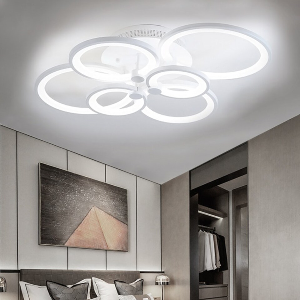 image 1 of Living and Home Nordic Modern Circular LED Semi-Flush Ceiling Light White