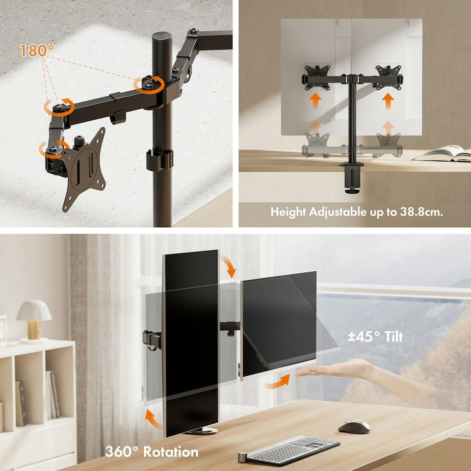 image 1 of VonHaus Adjustable Dual Monitor Stand for 13-32" Screens